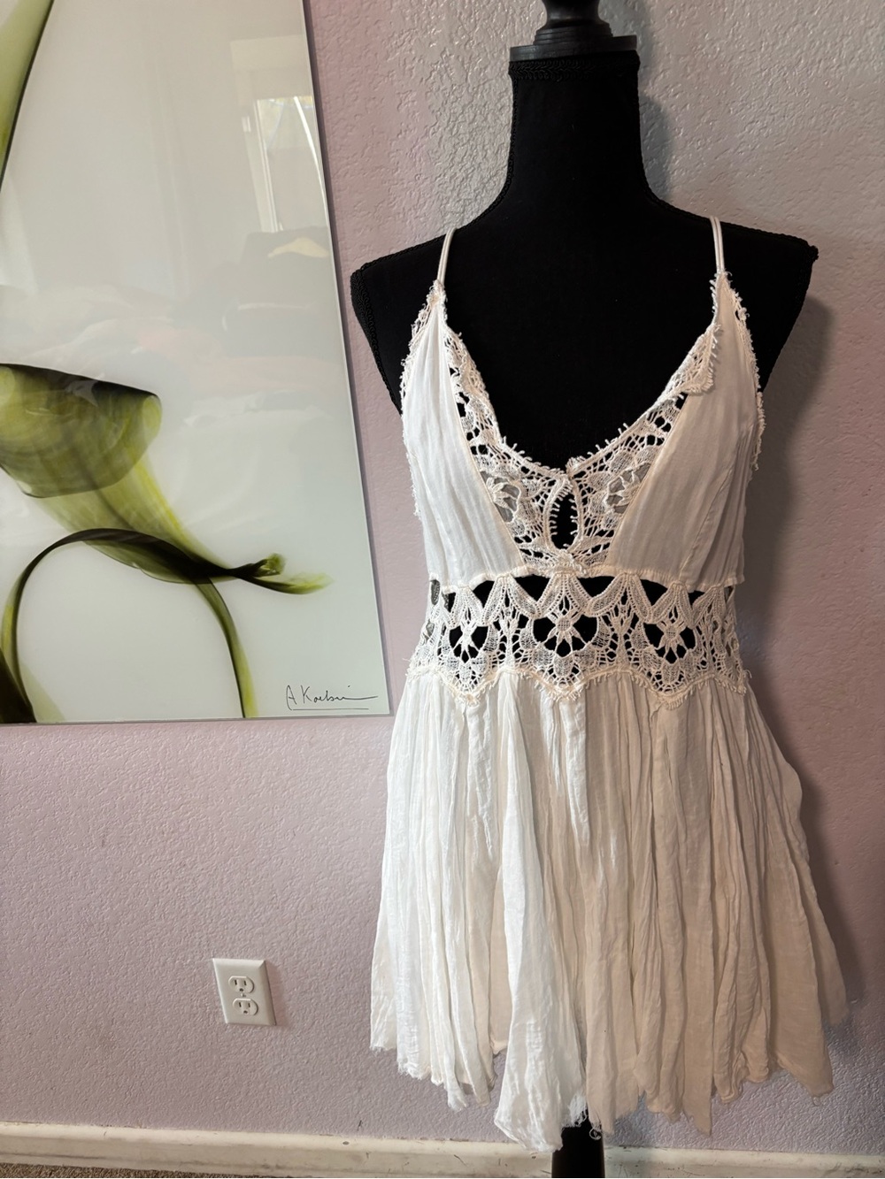 Free People one white boho dress size small